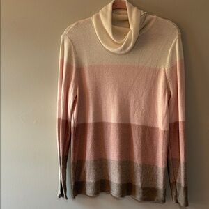 Croft & Barrow Striped Cowl Neck Sweater in Cream, Pink, and tan